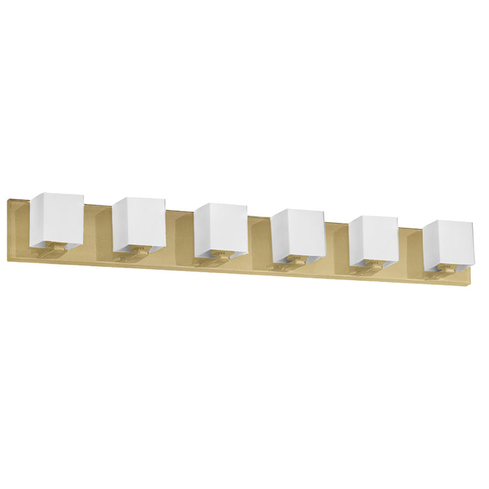 Dainolite Verona 6 Light Vanity Light Aged Brass White Glass Shade Lamp