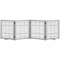 Pawhut Wooden Dog Gate Foldable Pet Fence For Small & Medium Dogs 4 Panel With Support Feet Freestan