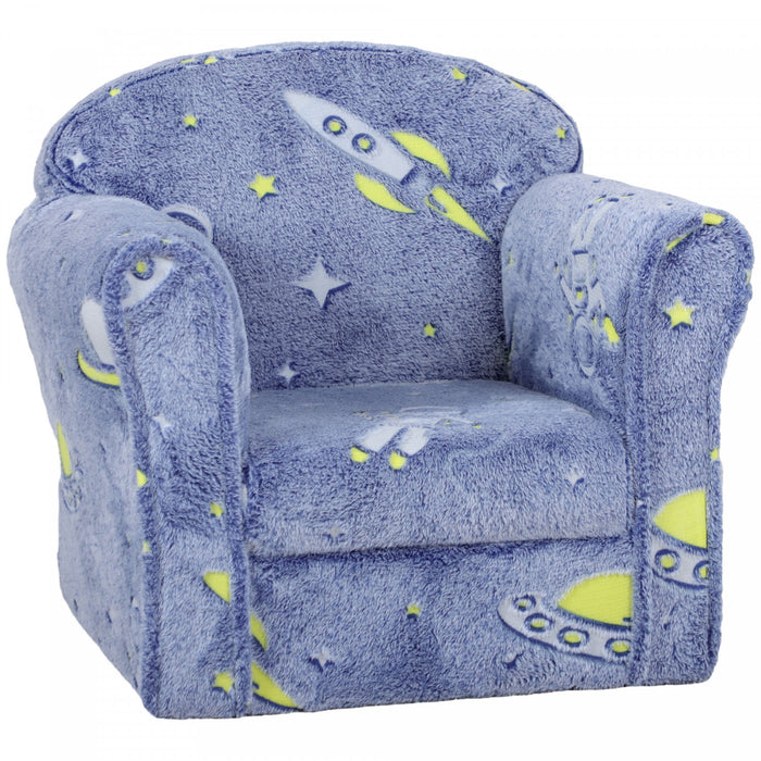 Qaba Toddler Chair, Kids Chair With Luminous Universe Design, Wooden Frame, Kids Sofa For 18-36 Months, Blue