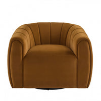 Vela Modern Velvet Swivel Club Chair with Tub Design, Black, Caramel 