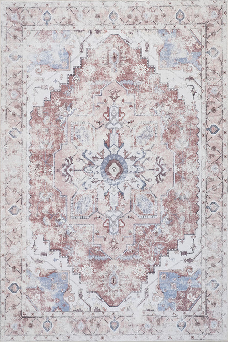 Aqua Rustic Washable Non-slip Low Pile Area Rug 5'x7'