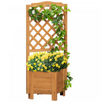 Outsunny Raised Garden Bed, Wood Planter With Trellis For Vine Climbing, To Grow Vegetables, Herbs,