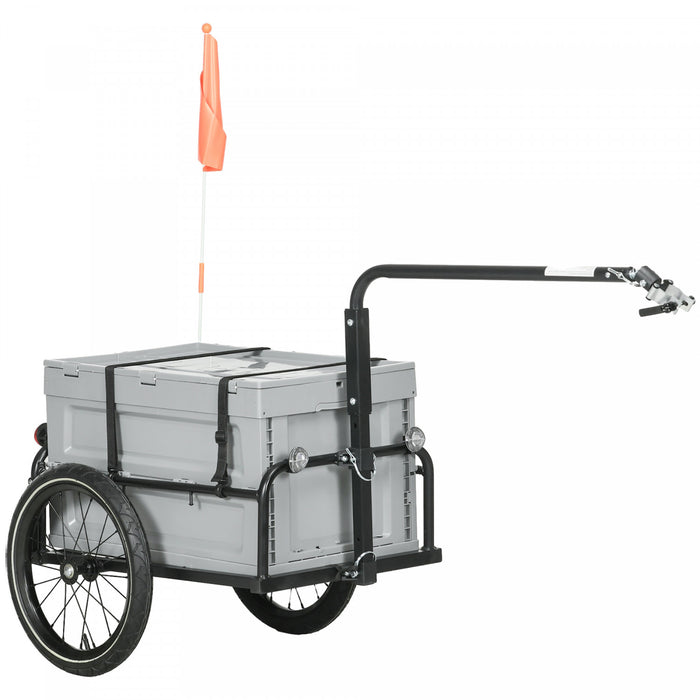 Aosom Bike Cargo Trailer, Bicycle Trailer Wagon Cart With Removable Storage Box, Quick Release 16\" Wheels And Safe Reflectors, Max Load 88lbs