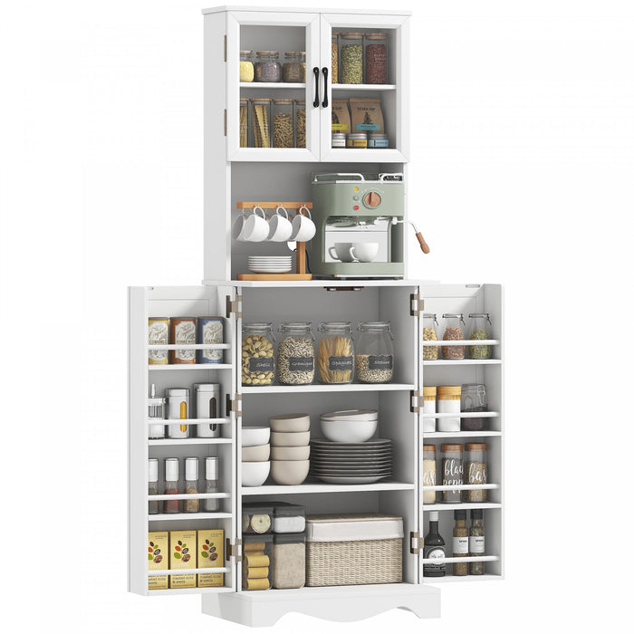 71\" Kitchen Pantry Cabinet, Kitchen Hutch with 8 Door Shelves, White