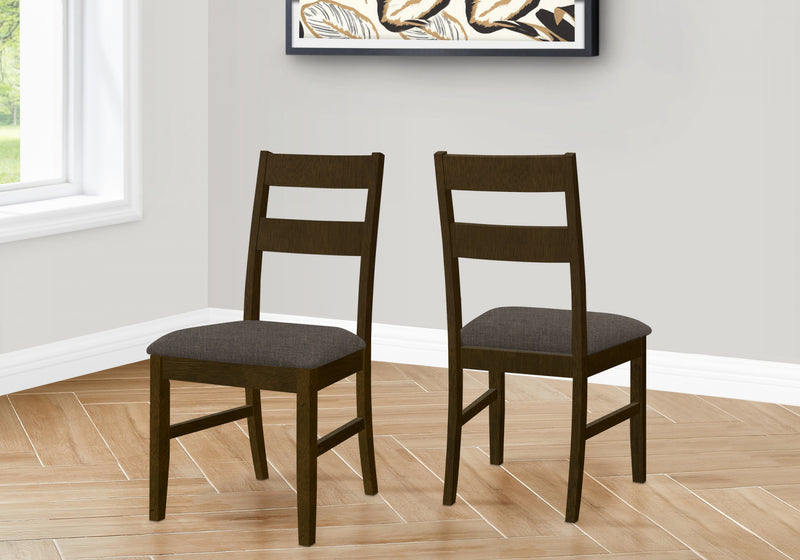 Dining Chair Set of 2 Dining Room Kitchen Brown Solid Wood Brown Fabric Transitional