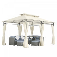 Outsunny 10' x 13' Double Roof Patio Gazebo With Curtains, Cream White
