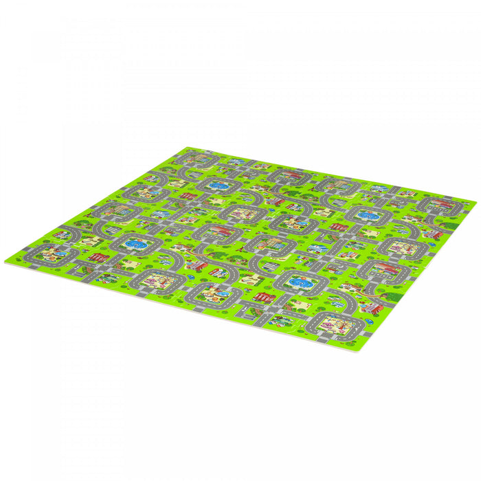 Qaba Kids Foam Puzzle Floor Tiles Baby Toddler Play Mat 36pcs W/ 24 Side Mat Anti-slip Crawling Learning With End Border Playground Pattern 35sqft Eva