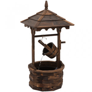 Outdoor Wooden Wishing Well Fountain With Hanging Barrel, 47.25