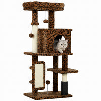 PawHut Cat Tree for Large Cat Adults, 41 Inch Cat Tower for Indoor Cats w/ Scratching Posts, Cat Bed, Condo, Jumping Platforms, Toy Balls, Leopard Print