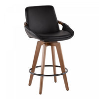 LumiSource Cosmo Faux Leather Mid-Century Modern Counter-Height Stool - Walnut/Black