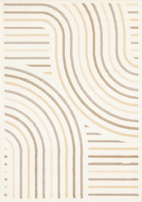 Forte Cream Beige Brown Curvy Lines Area Rug - 5'3\" x 7'5\"