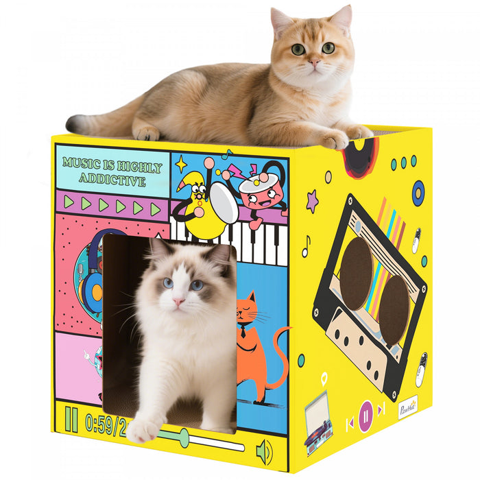 PawHut Cat Scratcher, Cardboard Cat House with Scratching Board & Catnip, 2 in 1 Kitten Scratching House Hideout Condo Lounge for Indoor Kitty