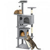PawHut 63\" Cat Tree, Cat Tower for Indoor Cats with Scratching Posts, Cat Condos, Bed, Platforms, Ramp, Toy Ball, Cat Activity Center, Light Grey