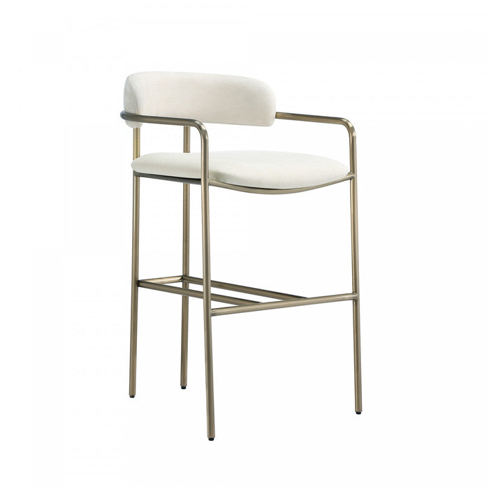 Serene Mid-Century Modern Metal Upholstered Counter Stool in Alabaster