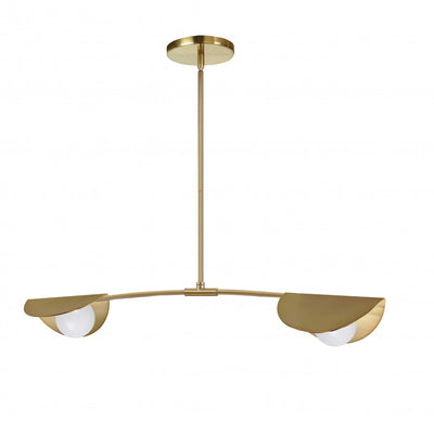 Dainolite Emma 2 Light Horizontal Pendant Aged Brass Finish White Glass Lamp|Luminaire suspendu horizontal Emma de Dainolite en verre blanc, avec fini laiton vieilli et 2 ampoules
