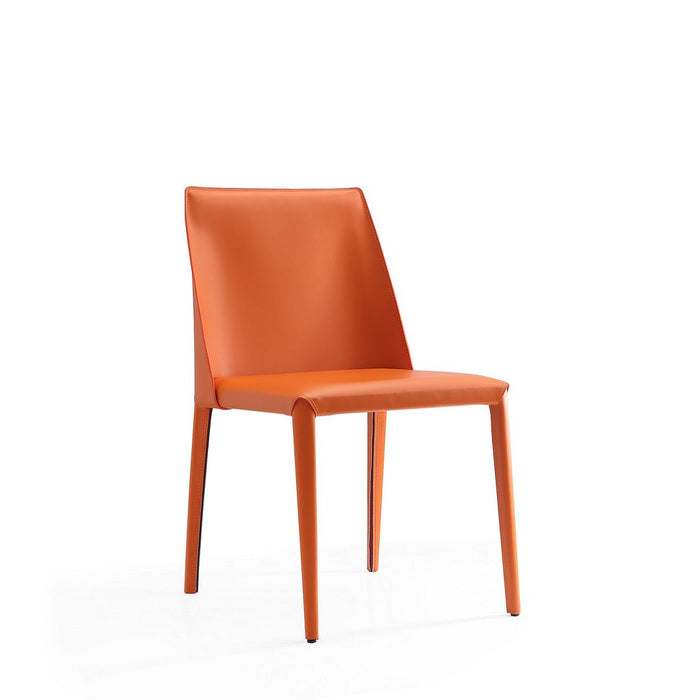 Manhattan Comfort Set of 2 Paris Coral Saddle Leather Dining Chairs - Coral