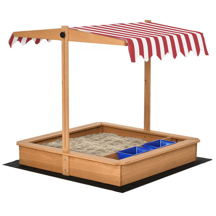 Kids Wooden Sandbox, Children Play Sand Station Outdoor With Adjustable Height Cover Lid, Bottom Liner, Seat, Plastic Basins, For 3-7 Years Old Boys And Girls