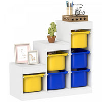 Qaba Toy Storage Organizer with 6 Plastic Bins, 3 Layers Children Toy Storage with Anti-tipping Design, for Ages 3–8 Years, Study Room, Playroom, Yellow & Blue