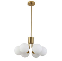 Dainolite Amanda 6 Light Pendant Aged Brass Finish White Opal Glass Lamp