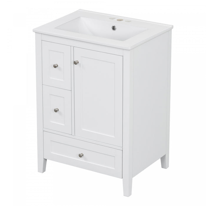 Mia 24\" Bathroom Vanity with Ceramic Sink and Multi-Drawer Storage, White