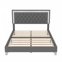 Sophia Upholstered Bed Frame With Led Lights And Velvet Tufted Headboard,queen Size,grey Queen Bed