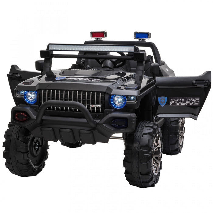 Aosom Kids Ride-on Car 12v Rc 2-seater Police Truck Electric Car For Kids With Full LED Lights, Mp3, Parental Remote Control (black)