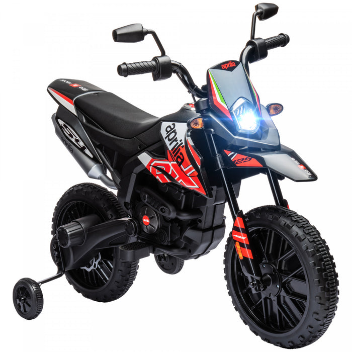 Qaba 12v Kids Electric Motorcycle, Aprilia Licensed Battery-powered Dirt Bike With Training Wheels, Spring Suspension, Headlight, Music, For Boys & Girls Aged 3-8 Years, Red
