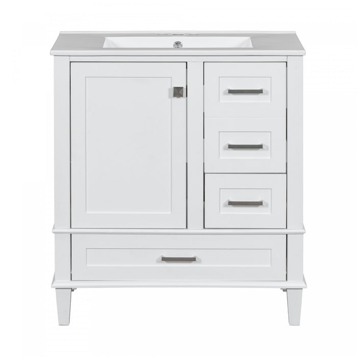 Jonas 24\" Solid Wood Bathroom Vanity Cabinet With Storage Drawers And Door - White