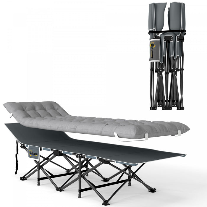 Outsunny Camping Cot For Adults With Mattress, Folding Bed, Light Grey