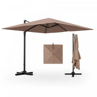 Costway Patio 9.5FT Square Cantilever Offset Hanging Umbrella 2-Tier 360° Outdoor Coffee