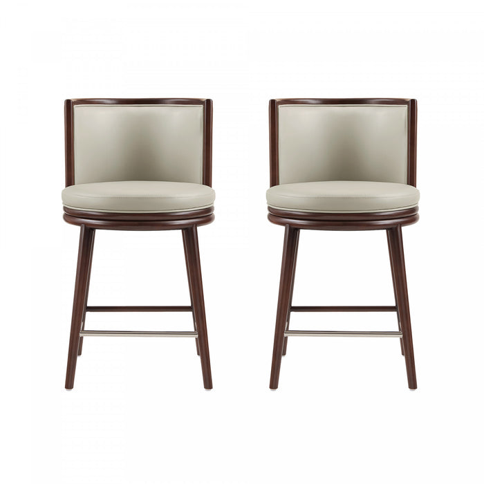 Evalyn Modern Wood Upholstered Counter Stool in Stone - Set of 2