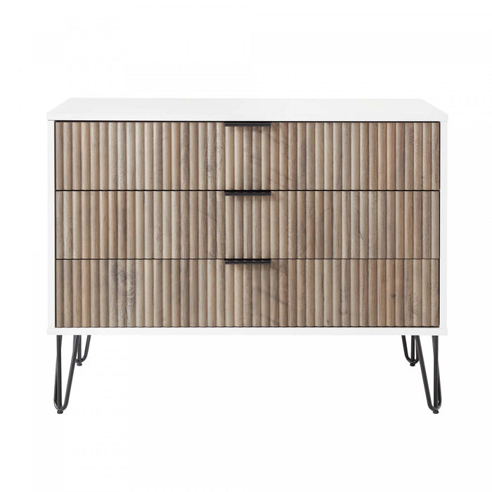 Dumbo Modern 35\" Fluted Dresser in Rustic Gray and White (3-Drawer)