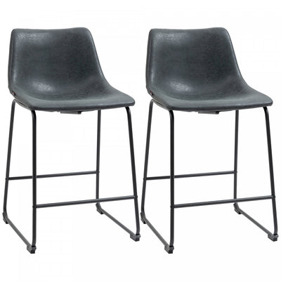 HOMCOM Bar Stools Set of 2, Counter Height Barstools with Back, Black