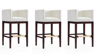 Kingsley Mid-Century Modern Wood Upholstered Barstool in Ivory - Set of 3