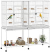 PawHut 64\" Extra Large Bird Cage w, Rolling Metal Parrot Cage, Bird House with Detachable Rolling Stand, Storage Shelf, Wood Perch, Food Container, 62.8\" x 18.9\" x 64.2\", White