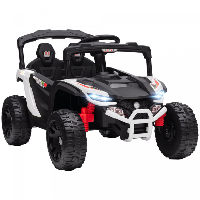 Qaba 12V Kids Ride On Car Truck with Dual Motors, Rear Suspension, Battery Powered Electric Vehicle with Remote Control, LED Lights, Music, Horn for 3-8 Years Boys Girls, White