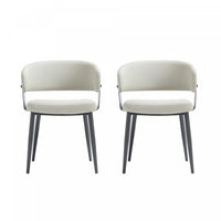 Luce Modern Textured Vegan Leather Metal Dining Chair in Oatmeal - Set of 2