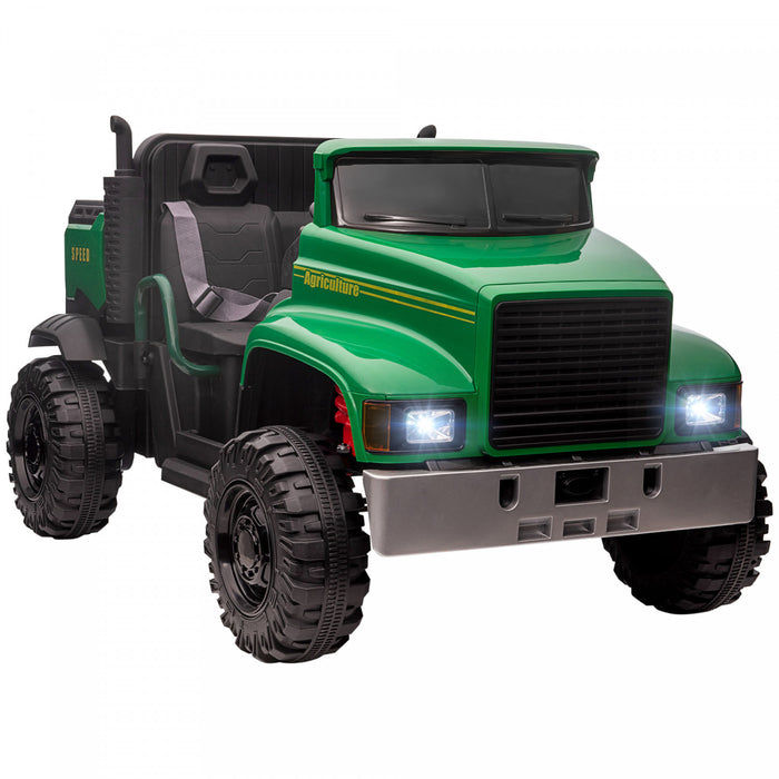 Aosom Two-seater Kids' Tractor With Detachable Bucket, 12v Battery Powered Ride-On Farm Truck With Parental Control, 2 Speeds, Music Lights, Suspension Wheels, Green
