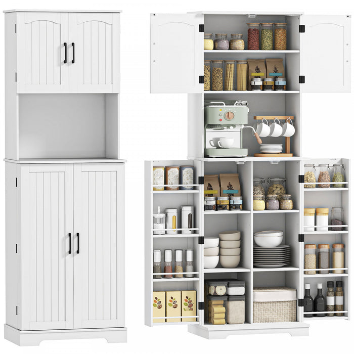 HOMCOM 71.5\" Tall Pantry Cabinet, Kitchen Cupboard with Spice Racks, White