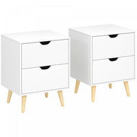 Modern Nightstand Set of 2, Bedside Table with 2 Drawers and Wood Legs