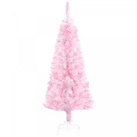 Homcom Snow Flocked Pencil Artificial Christmas Tree With Steel Base Pink