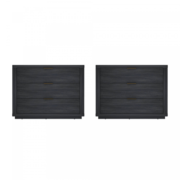 Evelyn Modern 32\" Nightstand in Charcoal Gray (3-Drawer) - Set of 2