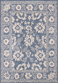 Cabana Blue White Elegant Border Outdoor Rug, 5'3