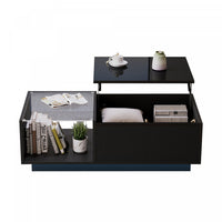 James Lift Up Coffee Table with Hidden Storage and LED Lighting,Black 