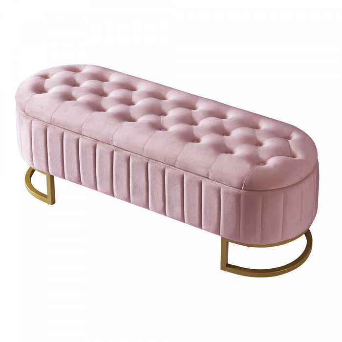 Amelia Elegant Velvet Button-Tufted Storage Bench with Metal Legs,Pink
