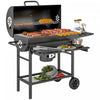 Outsunny 29" Charcoal BBQ Grill with Foldable Front Side Table, Barbecue Grill with Spacious Cooking Area, Shelf, Lid, Thermometer, Wheels for Outdoor Cooking, Patio Backyard Party