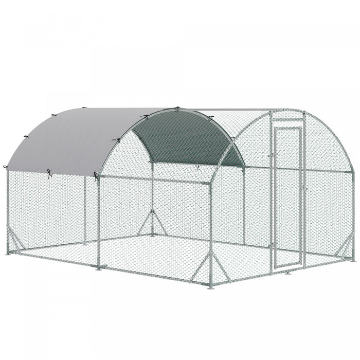 Pawhut Galvanized Large Metal Chicken Coop Cage Walk-in Enclosure Poultry Hen Run House Playpen Rabbit Hutch With Cover For Outdoor Backyard 9.2' X 12.5' X 6.5' Silver