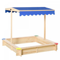 Kids Wooden Sandbox With Cover, Play Station For Children Outdoor Sand Box, With Seats, For Backyard