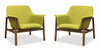 Miller Mid-Century Modern Linen Weave Accent Armchair in Green - Set of 2