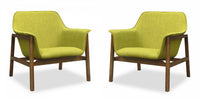 Miller Mid-Century Modern Linen Weave Accent Armchair in Green - Set of 2